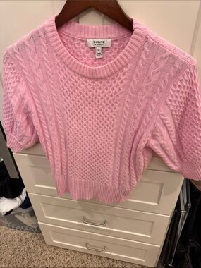 Pink Cable Knit Short-Sleeve Sweater